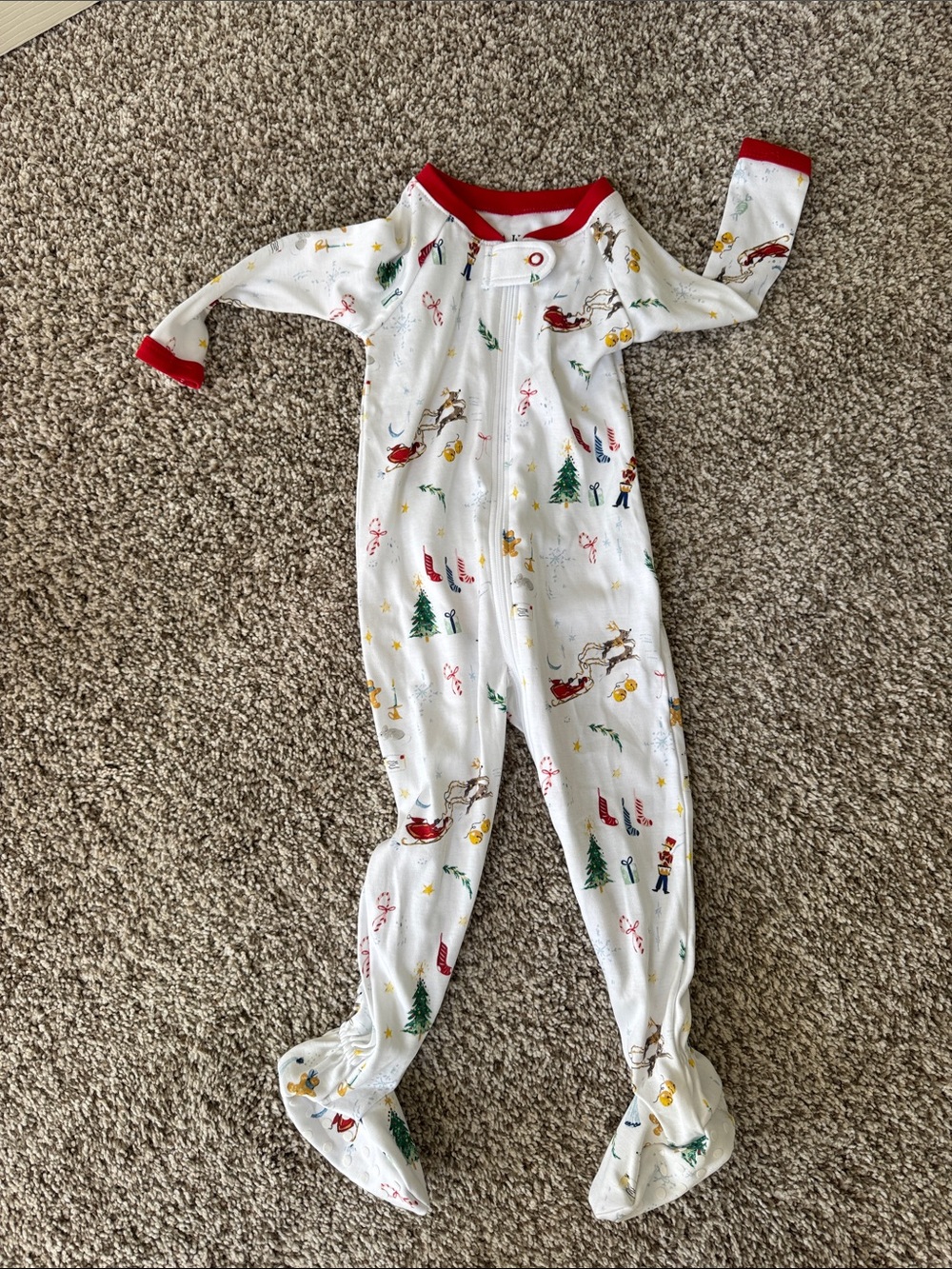White Holiday Footed One-Piece with Red Trim